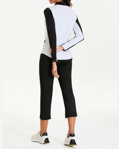 Women's Golf White Stand Collar Long Sleeve Polo Shirt