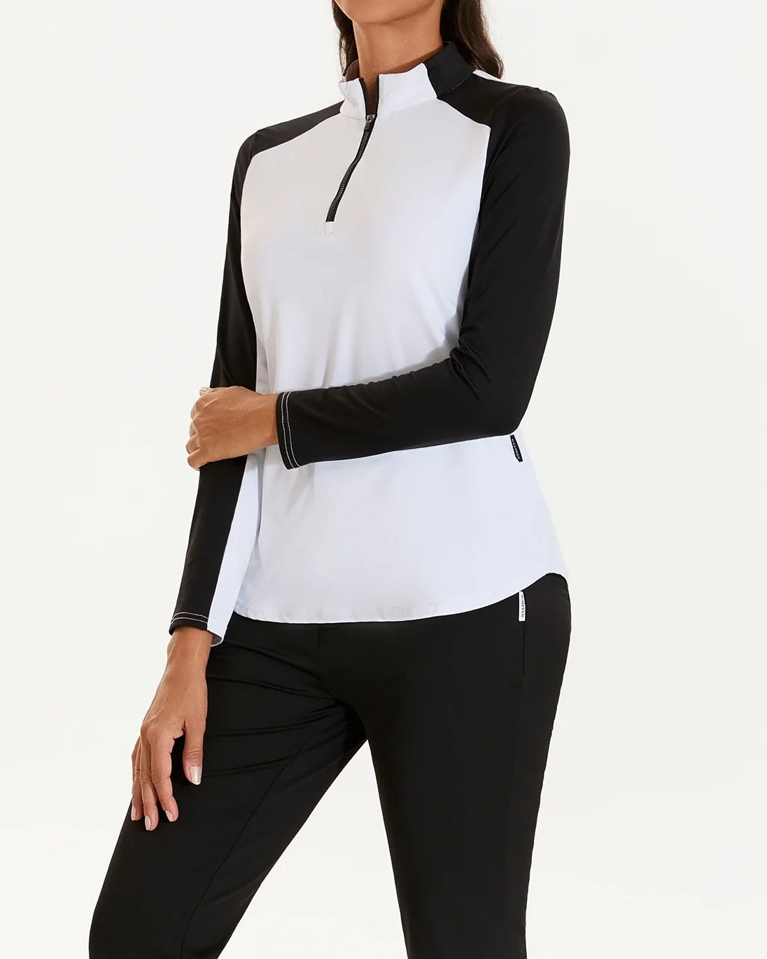 Women's Golf White Stand Collar Long Sleeve Polo Shirt