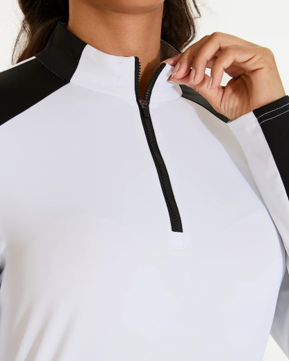 Women's Golf White Stand Collar Long Sleeve Polo Shirt
