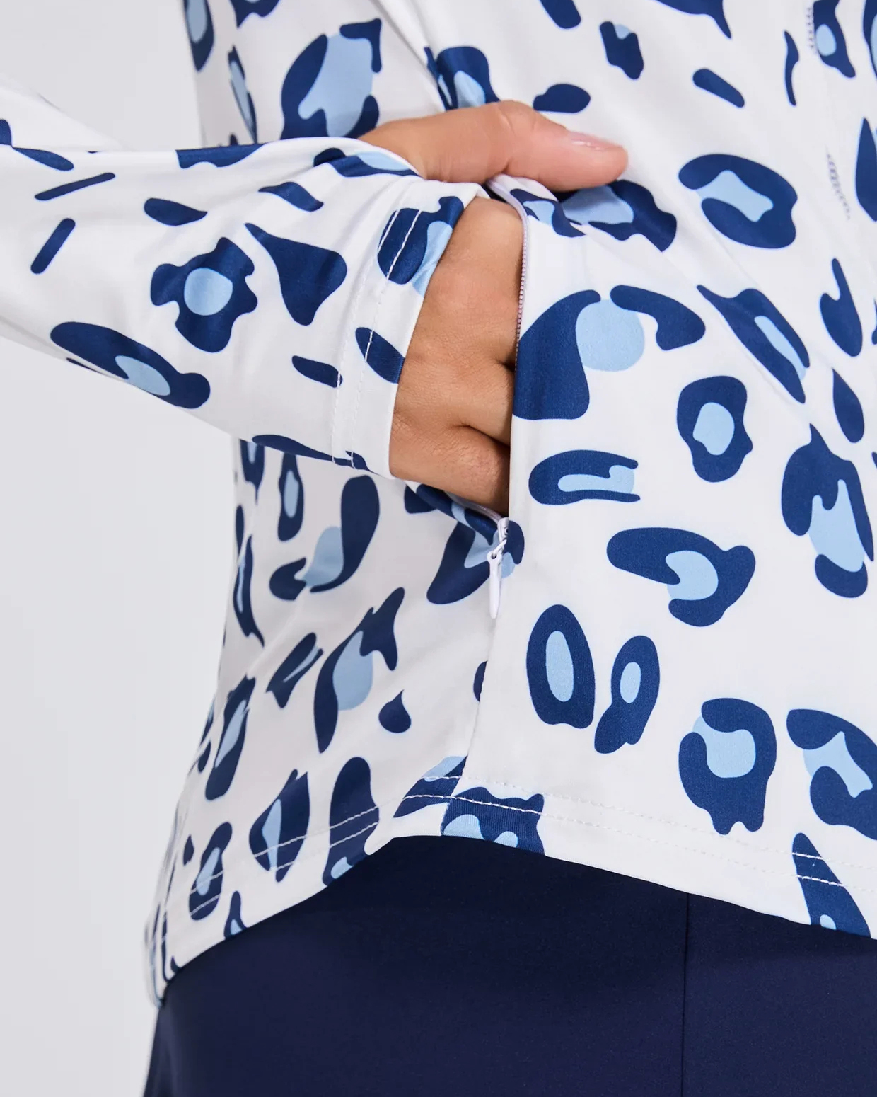 Women's Blue Leopard Quarter Zip Long Sleeve Golf Shirt
