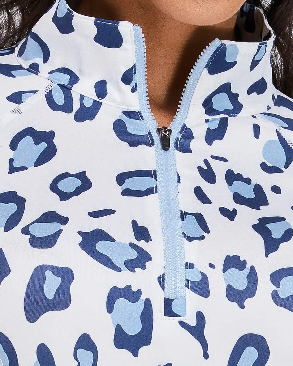 Women's Blue Leopard Quarter Zip Long Sleeve Golf Shirt