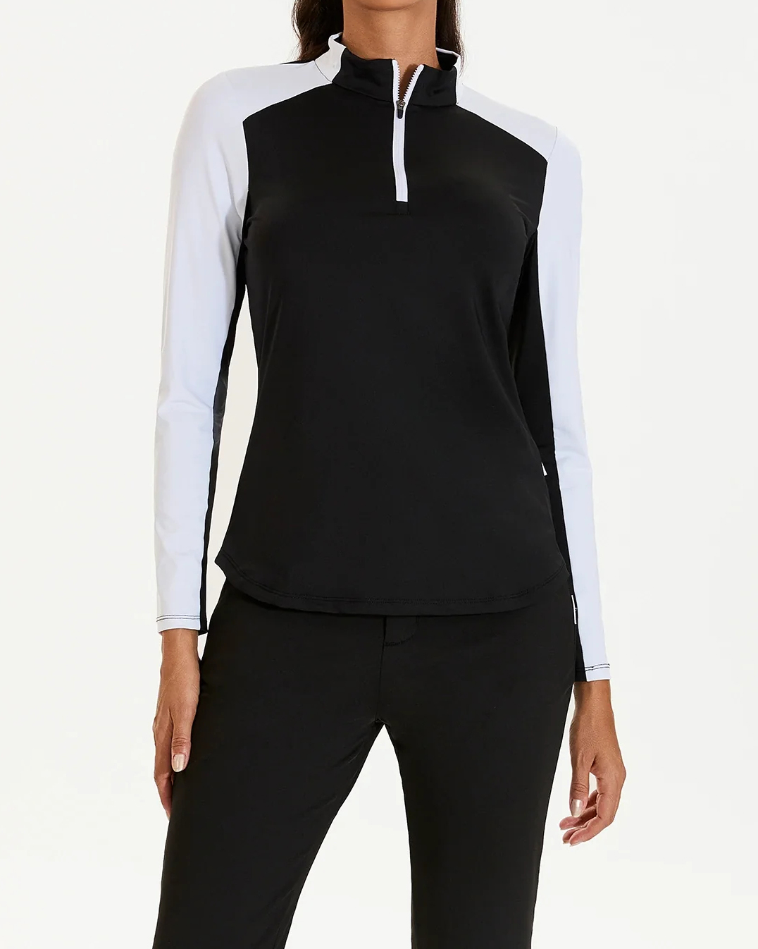 Women's Golf Black Stand Collar Long Sleeve Polo Shirt