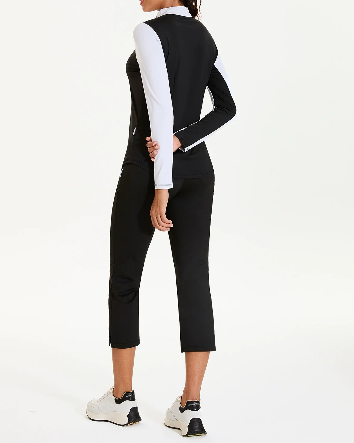 Women's Golf Black Stand Collar Long Sleeve Polo Shirt