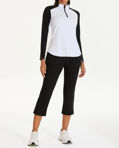 Women's Golf White Stand Collar Long Sleeve Polo Shirt