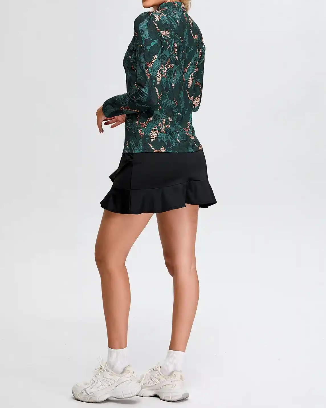 Women's Green Paisley Quarter Zip Long Sleeve Golf Shirt