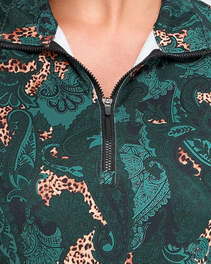 Women's Green Paisley Quarter Zip Long Sleeve Golf Shirt