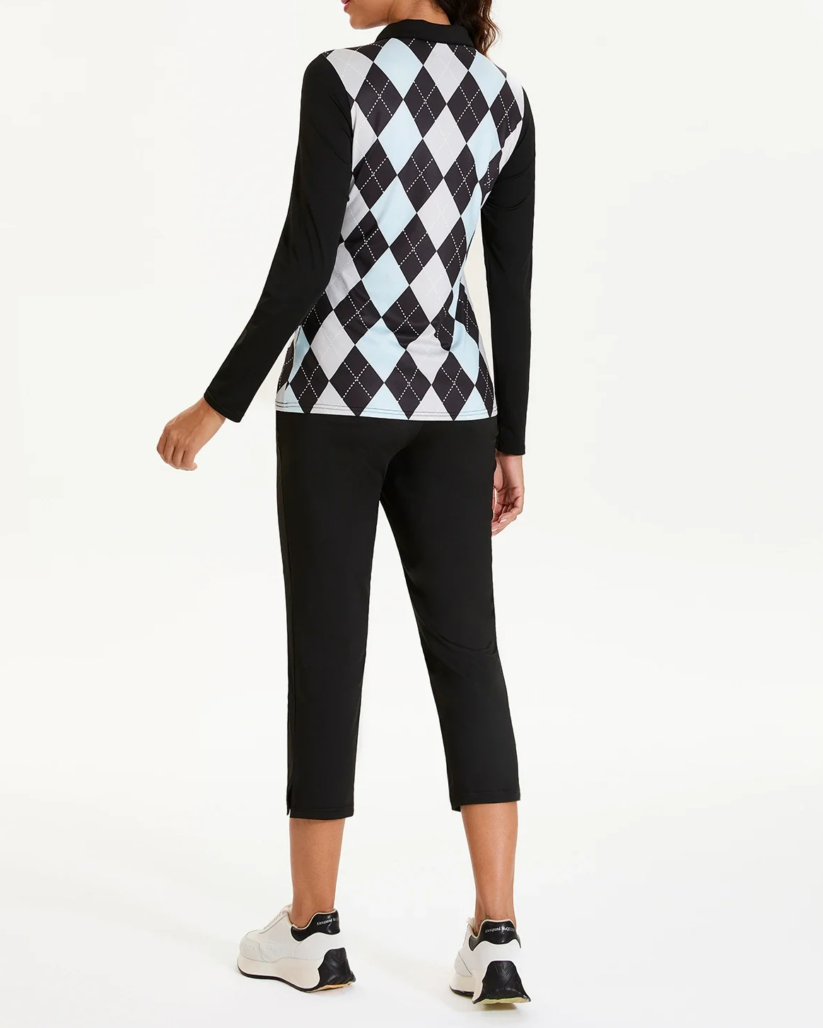 Women's Golf Black and Blue Diamond Long Sleeve Polo Shirt