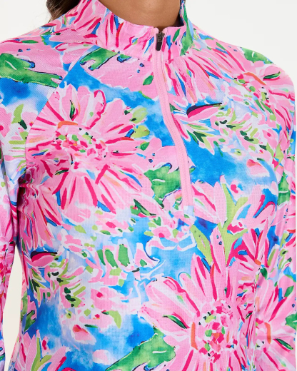 Women's Golf Pink Floral Quarter Zip Long Sleeve Polo Shirt