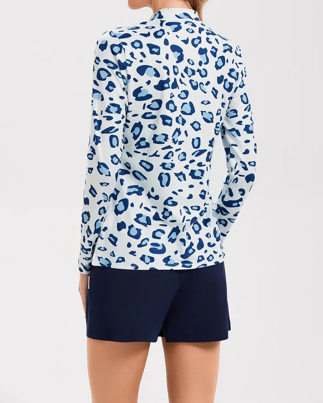 Women's Blue Leopard Quarter Zip Long Sleeve Golf Shirt