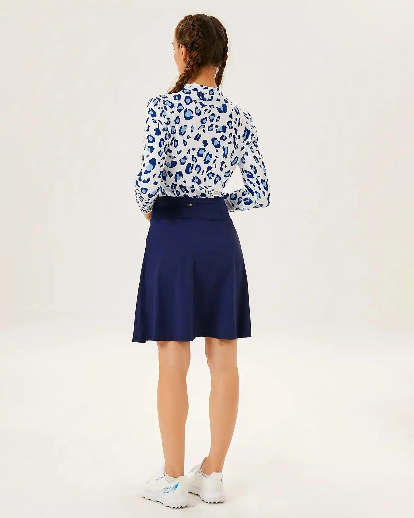 Women's Blue Leopard Quarter Zip Long Sleeve Golf Shirt