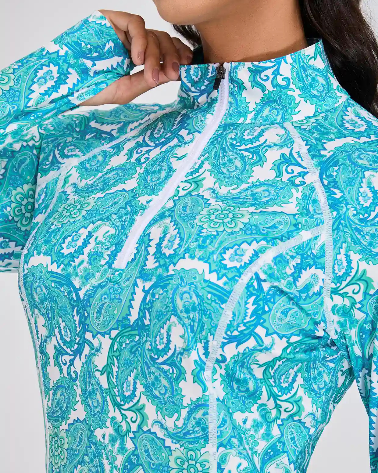 Women's Green Paisley Quarter Zip Long Sleeve Golf Shirt