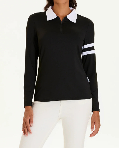 Women's Golf Black Long Sleeve Classic Quarter Zip Golf Polo Shirt