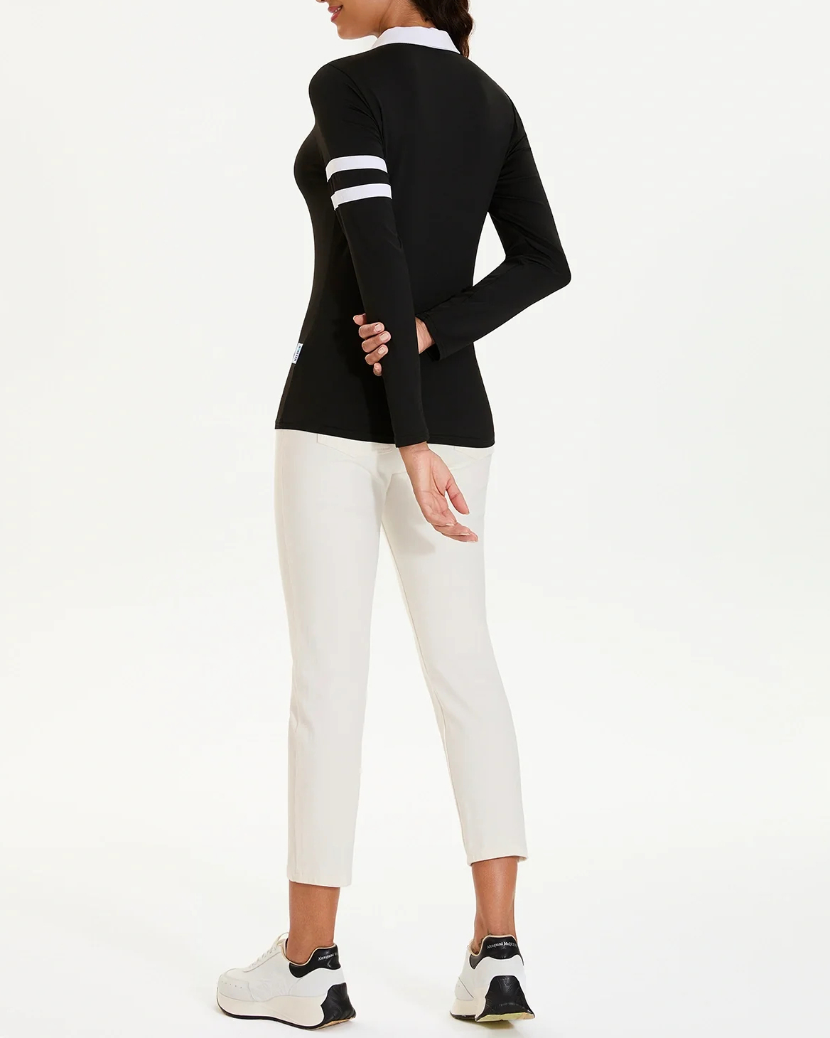 Women's Golf Black Long Sleeve Classic Quarter Zip Golf Polo Shirt