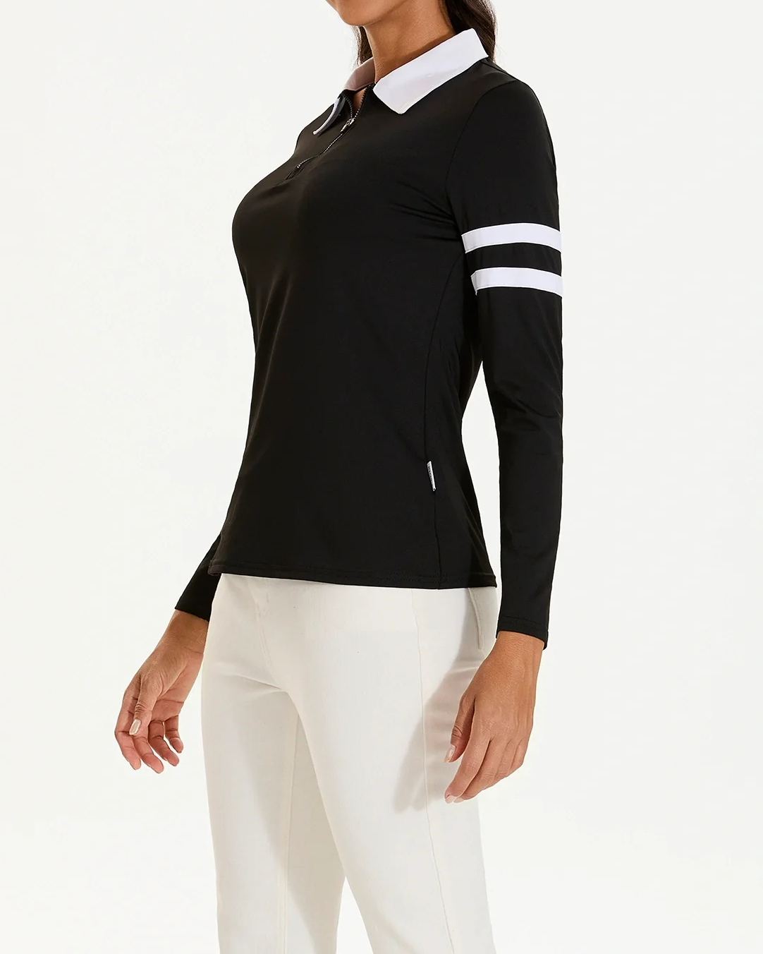 Women's Golf Black Long Sleeve Classic Quarter Zip Golf Polo Shirt