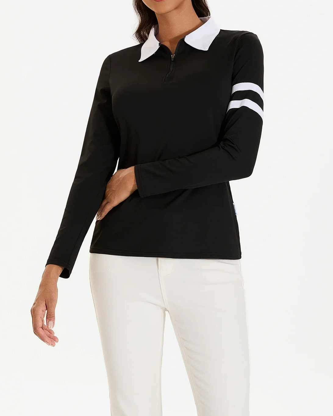 Women's Golf Black Long Sleeve Classic Quarter Zip Golf Polo Shirt