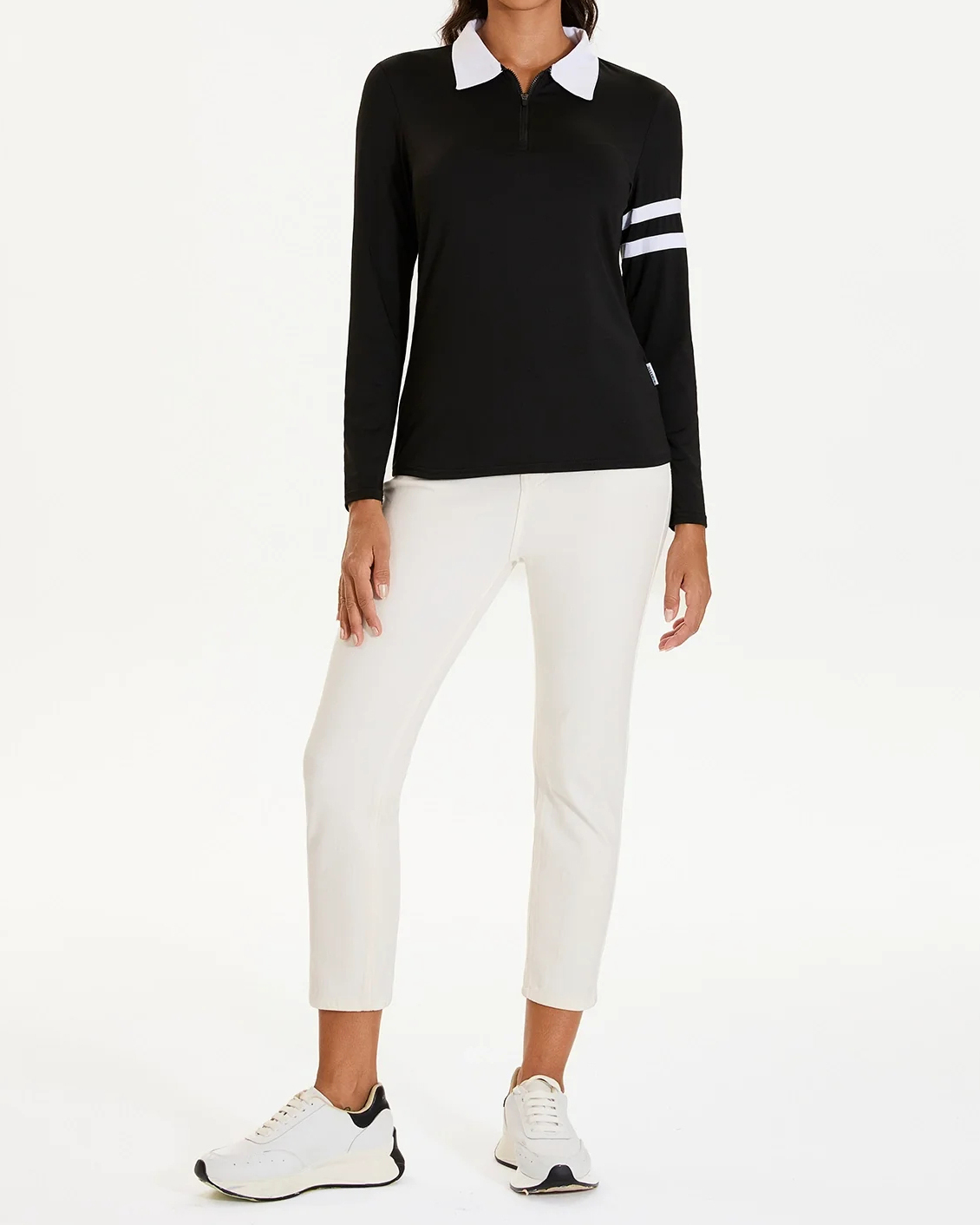 Women's Golf Black Long Sleeve Classic Quarter Zip Golf Polo Shirt