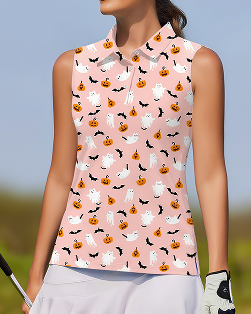 Halloween Women's Casual Sports Simple Graphic Sleeveless Polo Shirt UPF50+