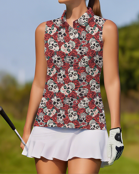 Halloween Women's Casual Sports Simple Graphic Sleeveless Polo Shirt UPF50+