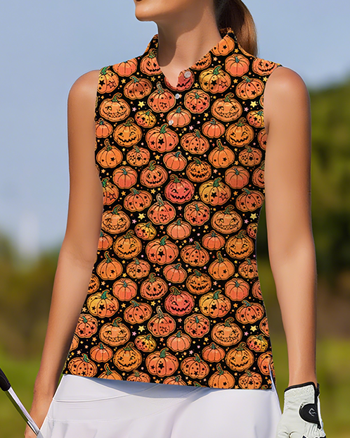 Halloween Women's Casual Sports Simple Graphic Sleeveless Polo Shirt UPF50+