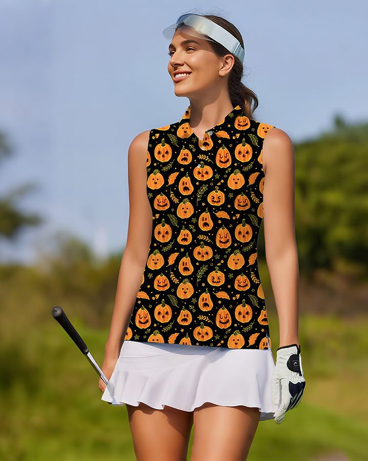 Halloween Women's Casual Sports Simple Graphic Sleeveless Polo Shirt UPF50+