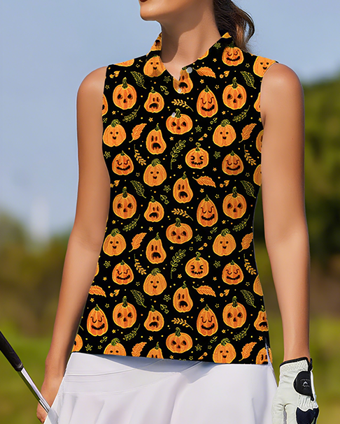 Halloween Women's Casual Sports Simple Graphic Sleeveless Polo Shirt UPF50+