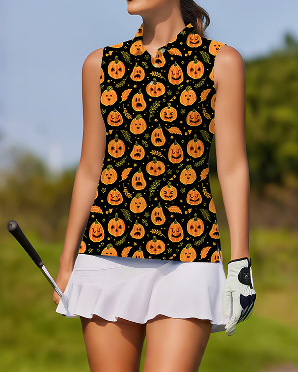 Halloween Women's Casual Sports Simple Graphic Sleeveless Polo Shirt UPF50+