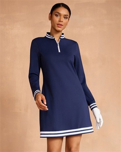 Fungolfs Fashion Gradient Polka Dot Simple Long Sleeve Dress With Pockets