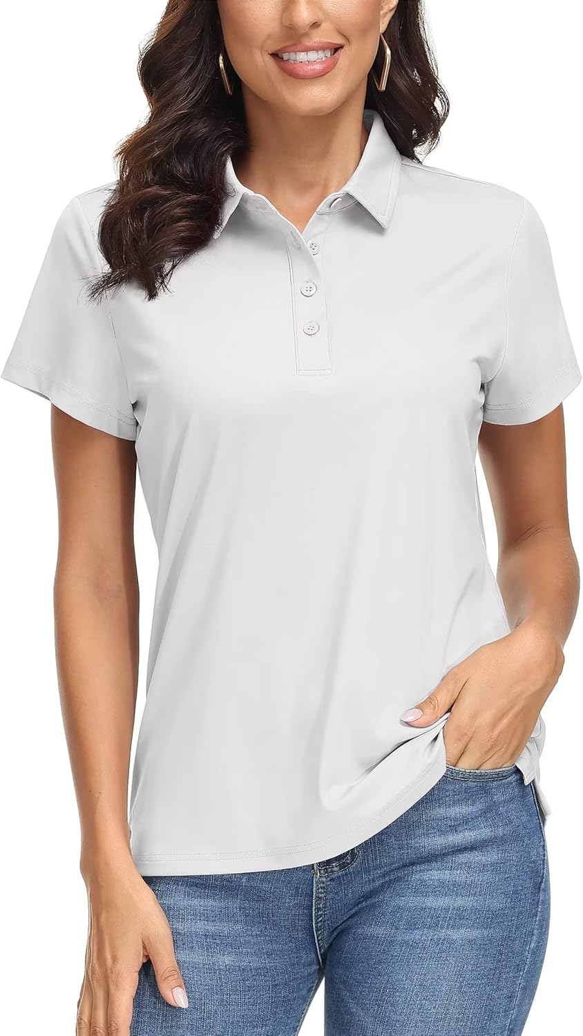 Women's Polo Shirts UPF 50+ Sun Protection 4 Buttons Casual Work Quick Dry Short Sleeve Collared Golf Shirt