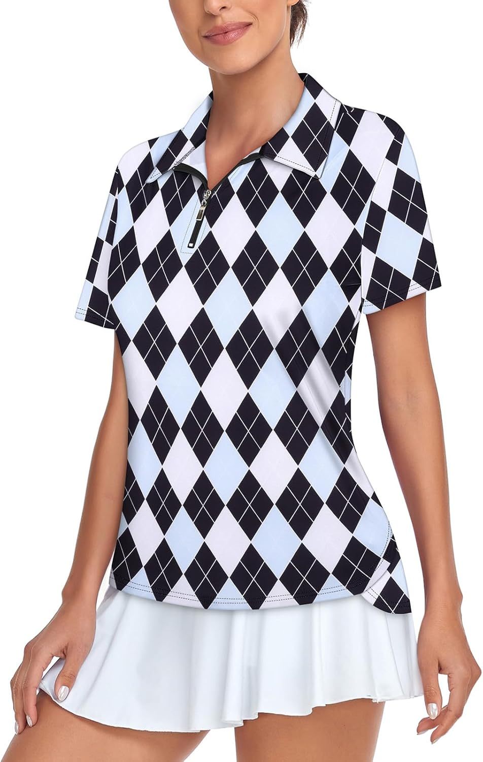 Women's Golf Polo Shirts Short Sleeve Quarter Zip Pullover Moisture Wicking Workout Tops