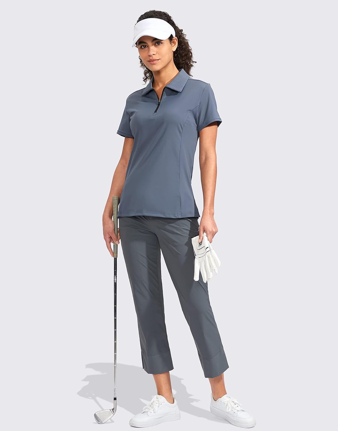 Women's Golf Shirt Short Sleeve with Zip Up Quick Dry Stretch Tennis Collared Polo Shirts for Women Golf Clothes
