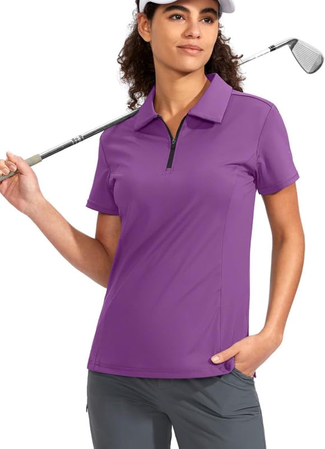 Women's Golf Shirt Short Sleeve with Zip Up Quick Dry Stretch Tennis Collared Polo Shirts for Women Golf Clothes