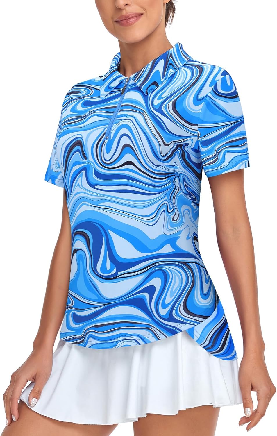 Women's Golf Polo Shirts Short Sleeve Quarter Zip Pullover Moisture Wicking Workout Tops