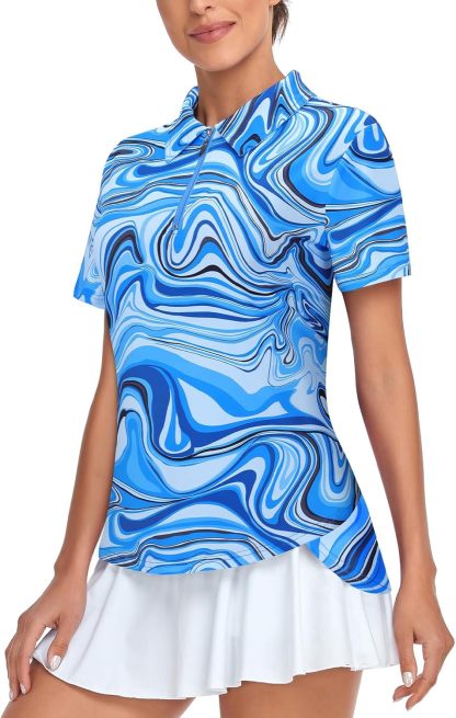 Women's Golf Polo Shirts Short Sleeve Quarter Zip Pullover Moisture Wicking Workout Tops