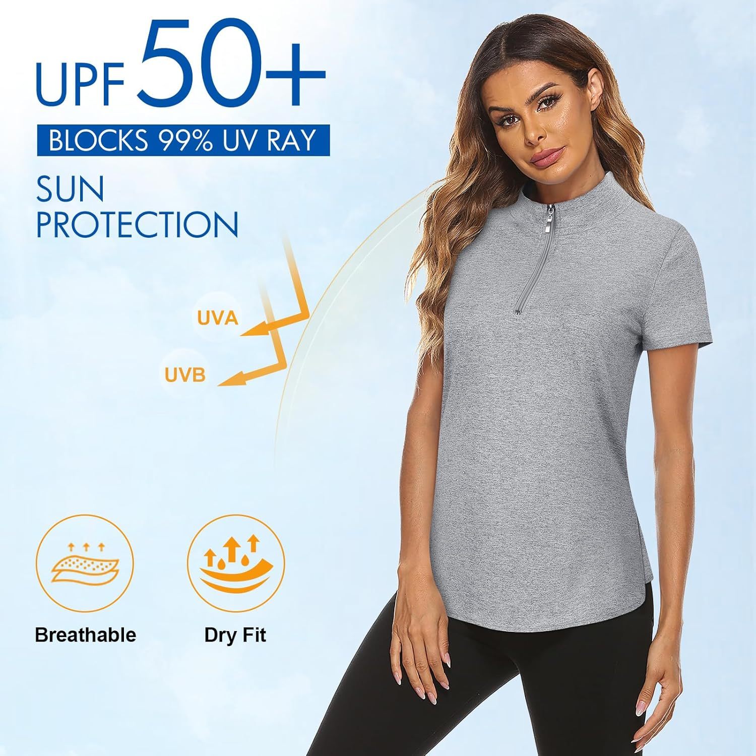 Women's Long Sleeve Golf Tennis Polo Shirts UPF50+ Half Zip Dry Fit Workout Tops Athletic Shirt