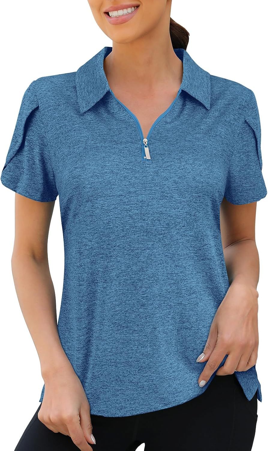 Womens Golf Polo Shirts 1/4 Zip Up Overlap Short Sleeve Quick Dry Workout Tops