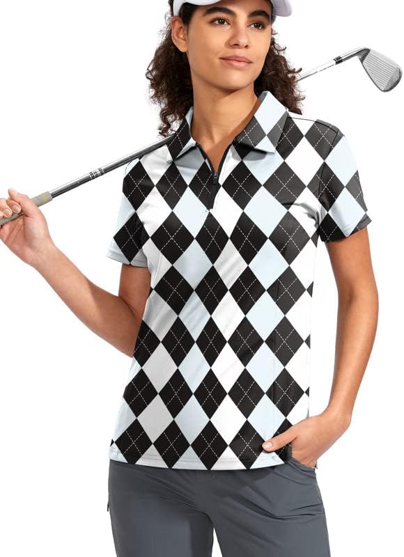 Women's Golf Shirt Short Sleeve with Zip Up Quick Dry Stretch Tennis Collared Polo Shirts for Women Golf Clothes