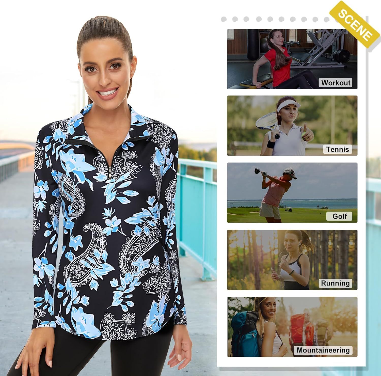 Women's Long Sleeve Golf Tennis Polo Shirts UPF50+ Half Zip Dry Fit Workout Tops Athletic Shirt