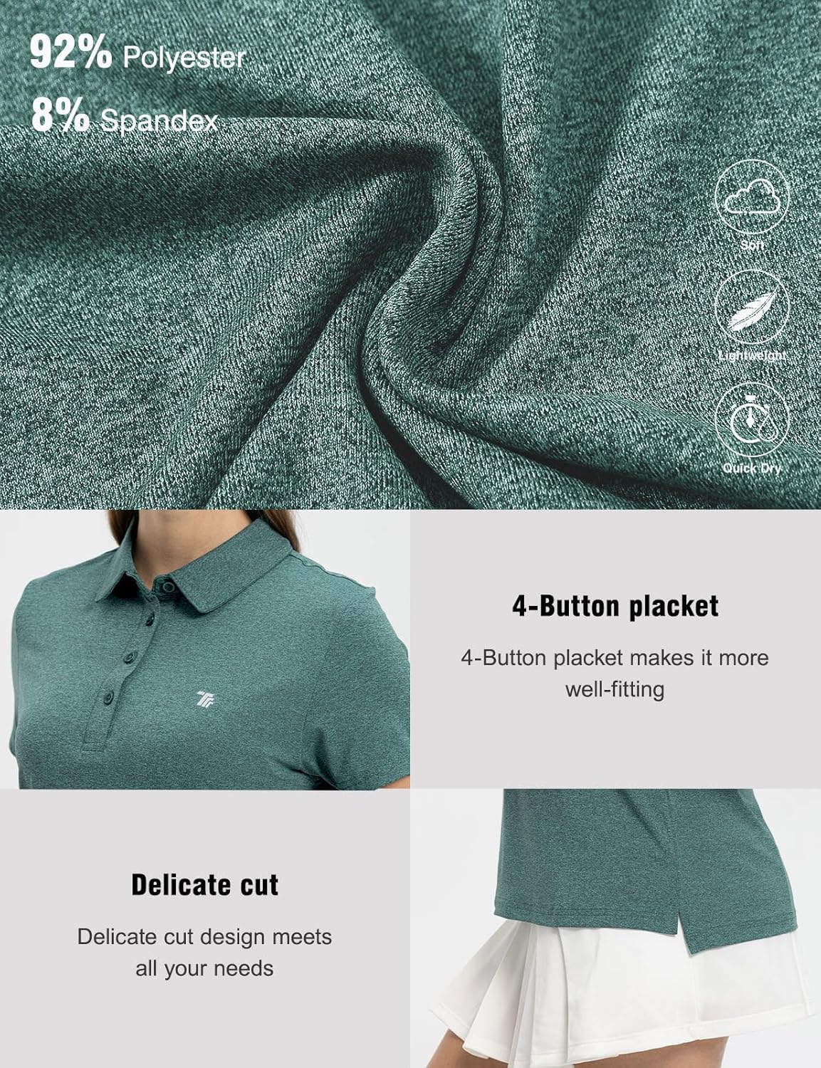 Women's Golf Polo Short Sleeve Shirts Lightweight Moisture Wicking Collared T Shirt Quick Dry 4-Button