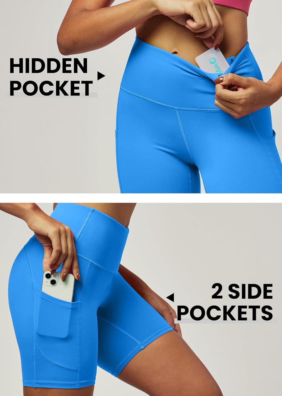 IUGA Biker Shorts Women 6" Tummy Control Workout Shorts Women with Pockets High Waisted Yoga Running Gym Spandex Compression