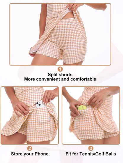 Tennis Dress for Women Sleeveless Golf Dresses with Shorts and Pockets Ruffle Zip Up Stand Collar Golf Outfits