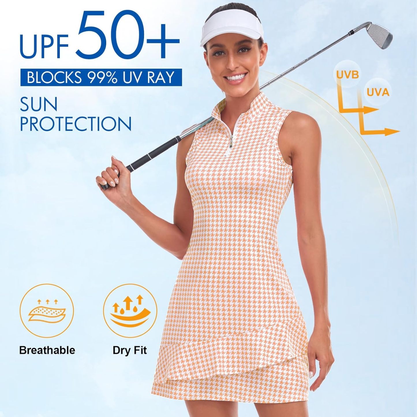 Tennis Dress for Women Sleeveless Golf Dresses with Shorts and Pockets Ruffle Zip Up Stand Collar Golf Outfits