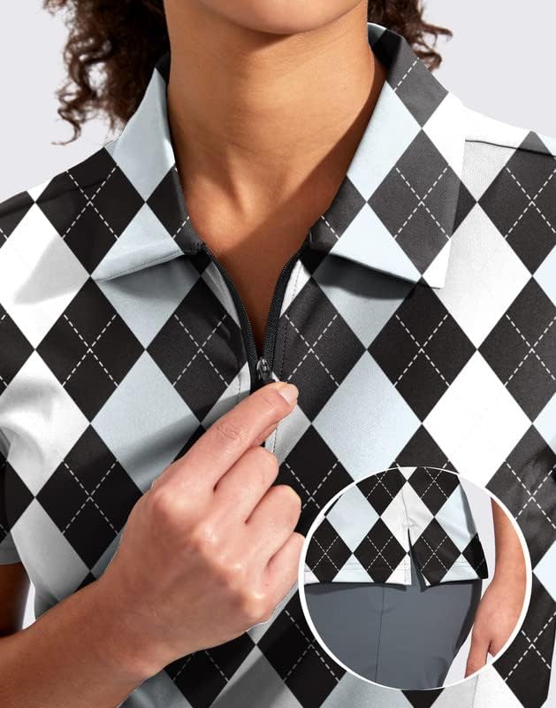 Women's Golf Shirt Short Sleeve with Zip Up Quick Dry Stretch Tennis Collared Polo Shirts for Women Golf Clothes