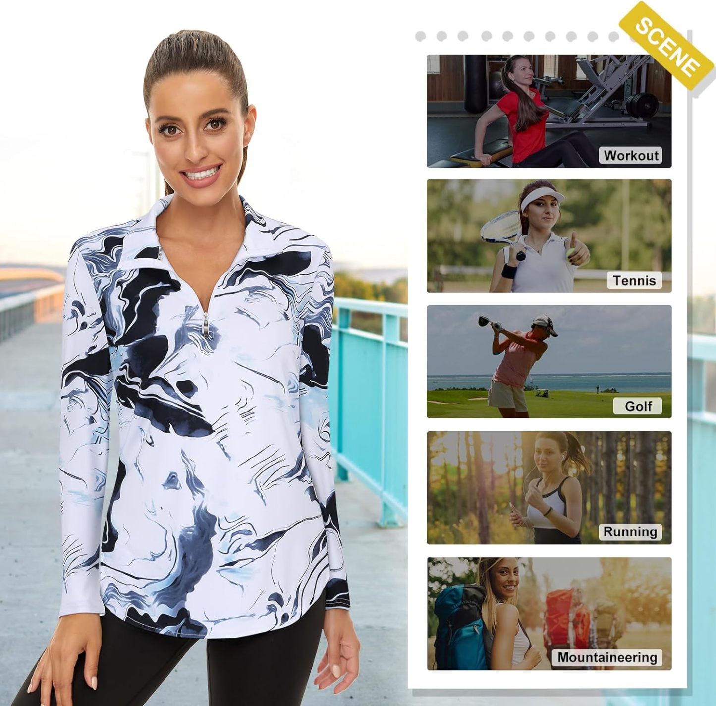 Women's Long Sleeve Golf Tennis Polo Shirts UPF50+ Half Zip Dry Fit Workout Tops Athletic Shirt