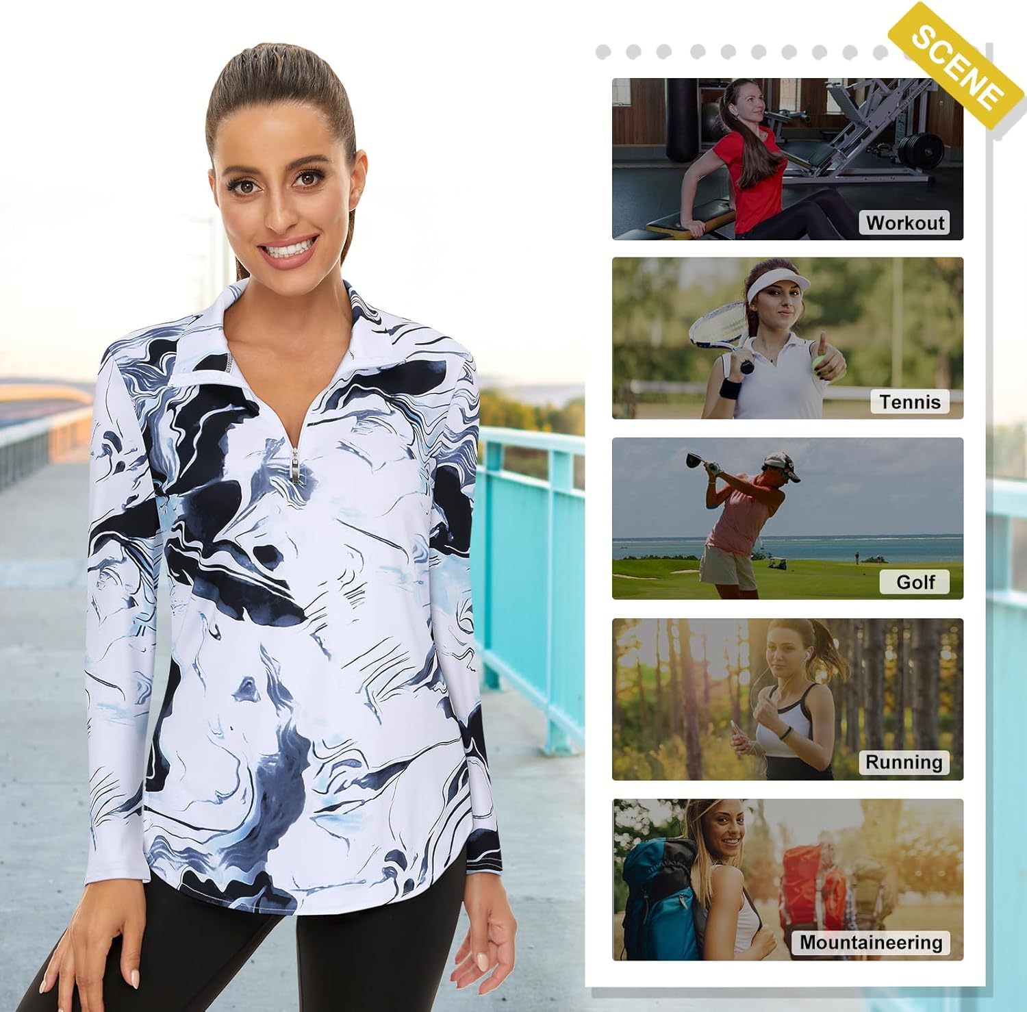 Women's Long Sleeve Golf Tennis Polo Shirts UPF50+ Half Zip Dry Fit Workout Tops Athletic Shirt