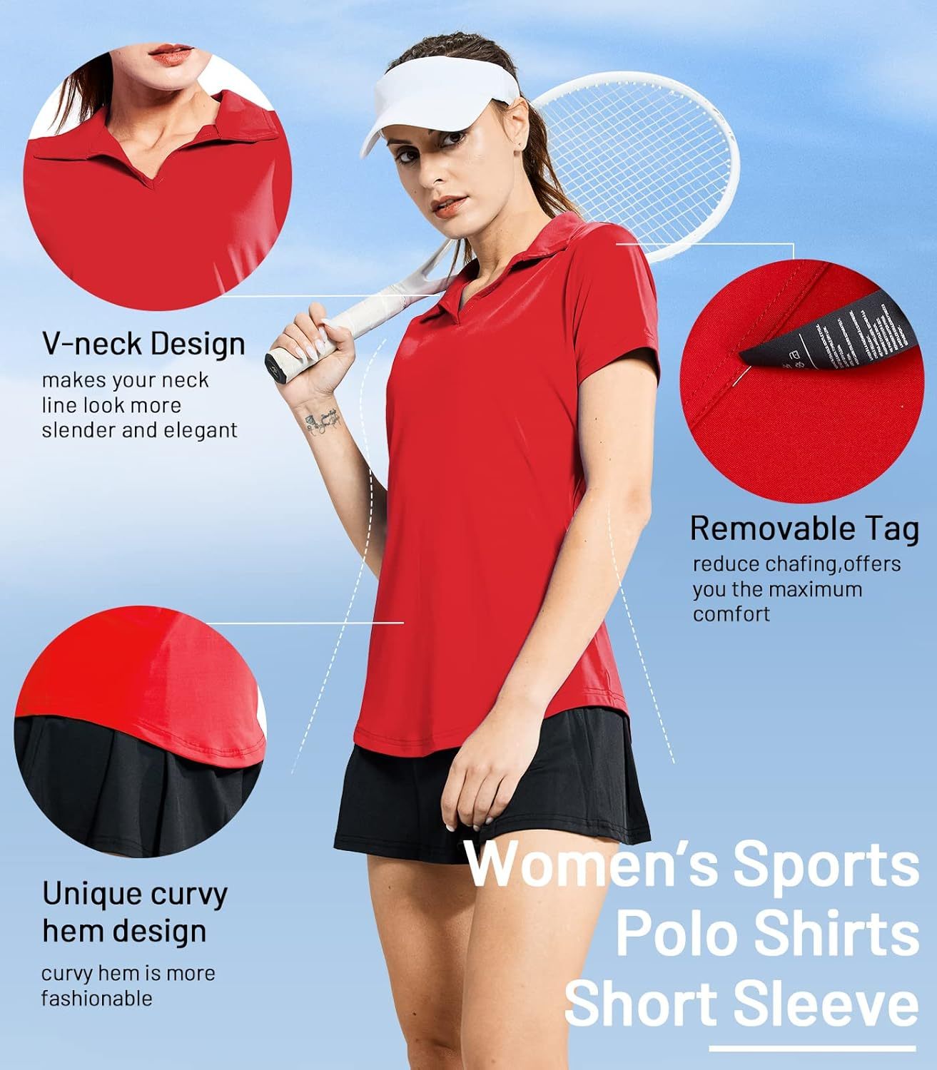 Women's Golf Polo Shirts Collared V Neck Short Sleeve Tennis Shirt, Dry Fit, Moisture Wicking