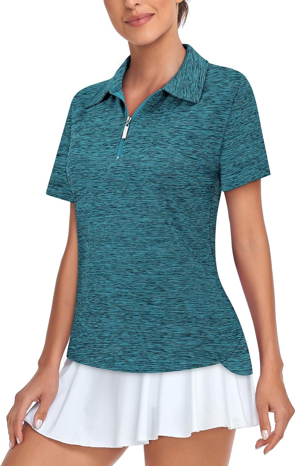 Women's Golf Polo Shirts Short Sleeve Quarter Zip Pullover Moisture Wicking Workout Tops