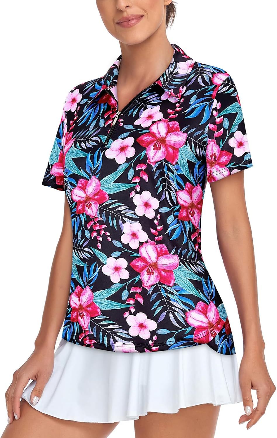 Women's Golf Polo Shirts Short Sleeve Quarter Zip Pullover Moisture Wicking Workout Tops