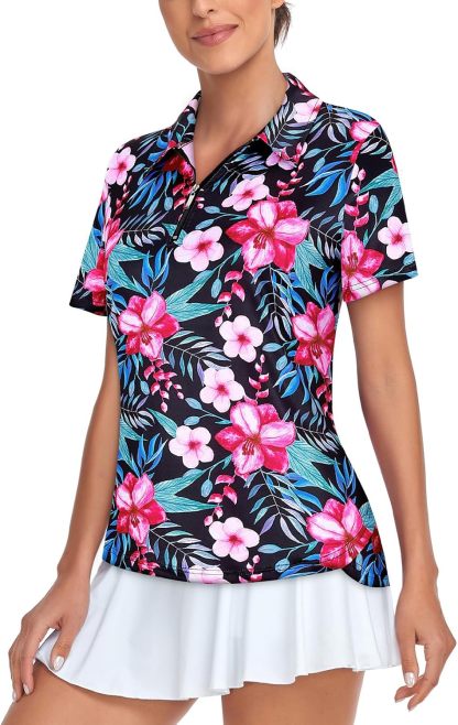 Women's Golf Polo Shirts Short Sleeve Quarter Zip Pullover Moisture Wicking Workout Tops