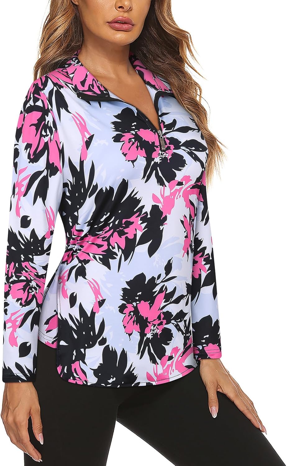 Women's Long Sleeve Golf Tennis Polo Shirts UPF50+ Half Zip Dry Fit Workout Tops Athletic Shirt