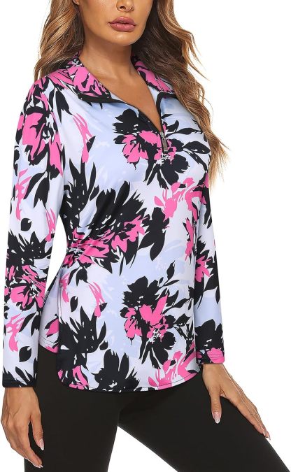 Women's Long Sleeve Golf Tennis Polo Shirts UPF50+ Half Zip Dry Fit Workout Tops Athletic Shirt